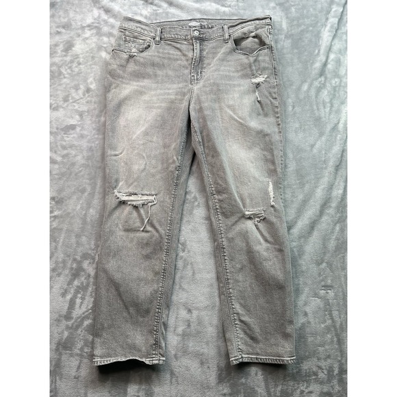 Old Navy Womens Plus Sz 16 Grey Jeans Boyfriend Straight Whisker Distressed Pant - Picture 1 of 12